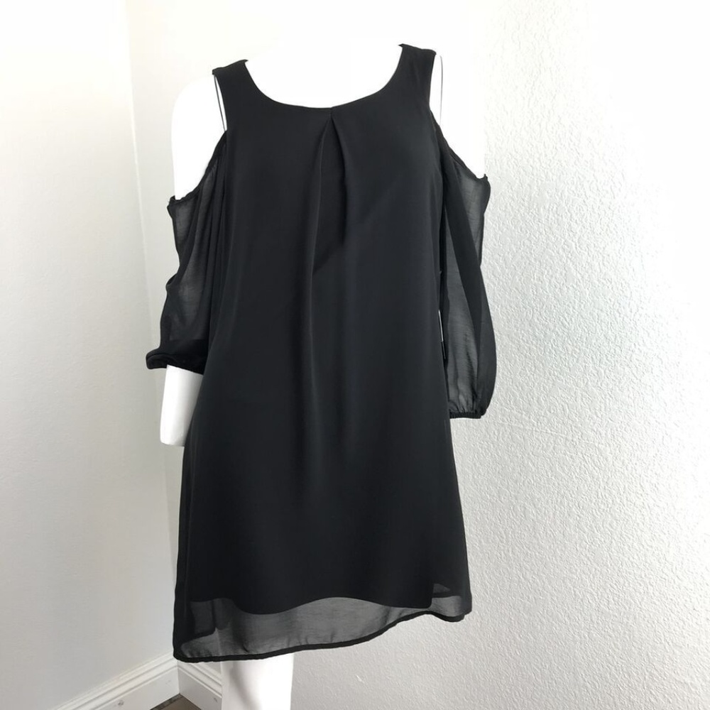 AS U WISH Small Black Cold Shoulders Sheer Blouse